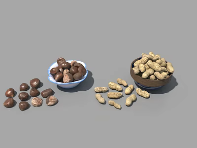 Chocolate Balls and Peanuts in Bowls with Scattered Nuts on Table 3d model