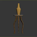 Artistic Golden Vase Sculpture On White Marble Table With Wooden Curved Legs