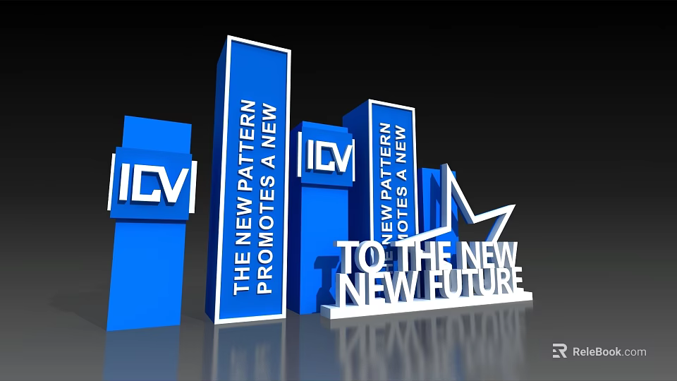 Modern Background Wall With ICV New Pattern And Blue 3D Letters Promotes New Future 3d model 