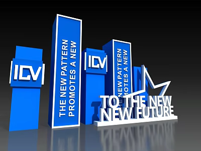 Modern Background Wall With ICV New Pattern And Blue 3D Letters Promotes New Future 3d model
