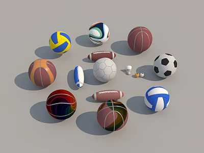 Sports Equipment Showcasing Various Sports Balls Including Volleyball Soccer Basketball Football and Tennis 3d model