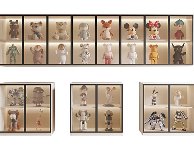 Action Figure Display Cabinet With Various Collectible Toys And Character Figurines 3d model