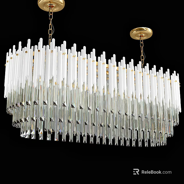 Elegant Crystal Chandelier With Long Vertical Glass Prisms And Gold Ceiling Mount 3d model 