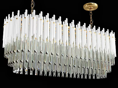 Elegant Crystal Chandelier With Long Vertical Glass Prisms And Gold Ceiling Mount 3d model
