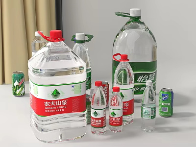 Essential Household Drinking Water Containers Featuring Large Barrels Small Bottles And Cans For Daily Use 3d model