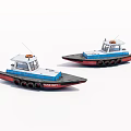 Two Red And Blue Coast Guard Boat Models With Black Wheels 3d model