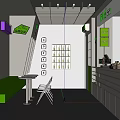 Modern Bubble Tea Shop With Purple Green Neon Lights Bar Seats Menu Cashier Metallic Texture