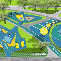 Well Designed Park Landscape Featuring Green Lawns Trees Paths And Play Areas