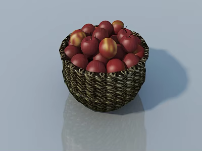Ripe Red Apples Filled in a Wicker Basket Placed on Smooth Surface 3d model