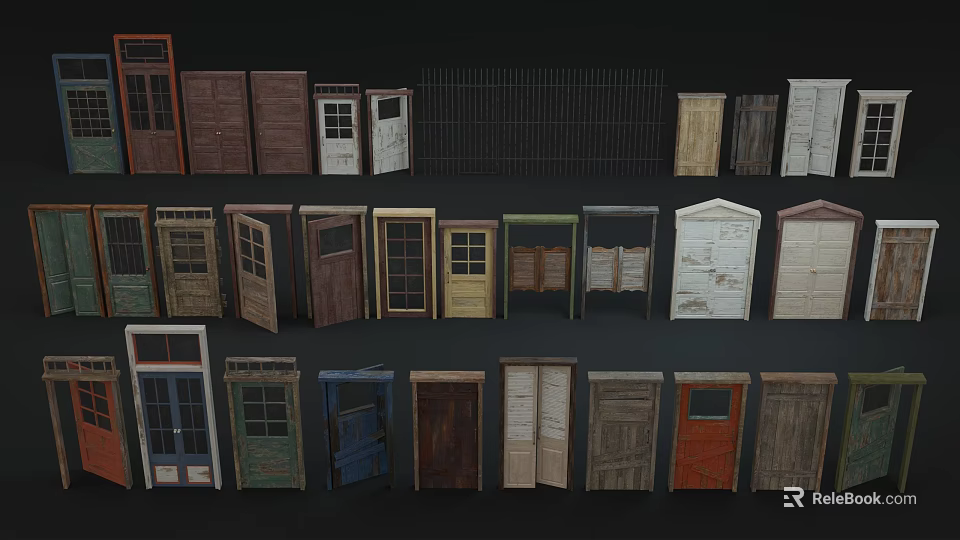 Various Doors With Different Materials Styles And Colorful Designs 3d model