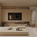 Minimalist Living Dining Room with Beige Sofa Wooden Coffee Table and Floor to Ceiling Window