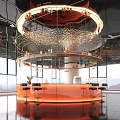 Modern Hotel Lobby Bar With Circular Orange Counter High Stools Glass Windows And Lighting Decor