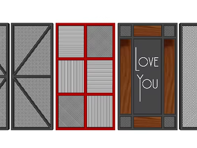Modern Room Dividers With Various Designs Including Grid Patterns Wooden Frames And Love You Text 3d model