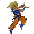 Anime Super Saiyan Sculpture Featuring Golden Hair Muscular Build Battle Stance Orange Pants Blue Wristbands