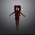 3D Character Design With Twin Pigtails Red Black Bodysuit And Long Limbs