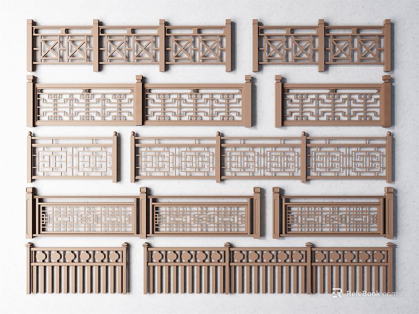 Various Decorative Wooden Fence Designs With Ornate Patterns And Styles Collection 3d model 
