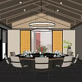 Modern Elegant Private Room Interior With Round Dining Table And Pendant Lights