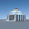 Traditional Dome Shaped Building White Exterior With Brown Decor And Glass Windows Doors