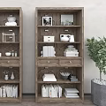 Wooden Bookcase With Multi Layered Shelves Books Photo Frames And Decorative Items