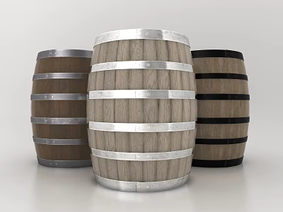 Industrial Equipment Featuring Wooden Barrels With Metal Hoops And Various Colors 3d model