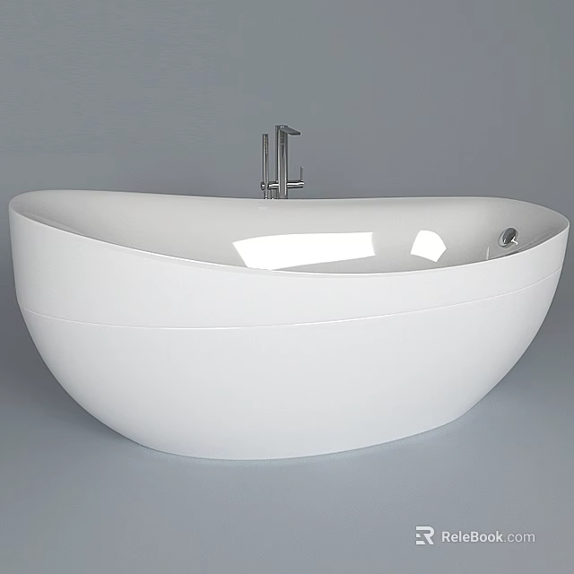 Sleek White Oval Freestanding Bathtub With Modern Design And Silver Faucet 3d model 