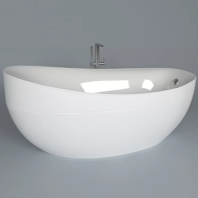Sleek White Oval Freestanding Bathtub With Modern Design And Silver Faucet 3d model