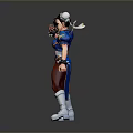 3D Female Character In Blue Outfit Red Pants White Boots Fighting Stance