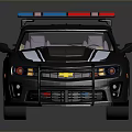 Gray Muscle Police Car With Red Blue Emergency Lights And White Stripes
