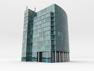 Modern High Rise Office Building With Glass Curtain Wall Curved Design And Ground Floor Pillars 3d model