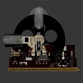 Vintage Headphone Speaker System With Mechanical Design Wooden Base And Retro Metal Components