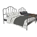 Modern Double Bed With Black Metal Frame Floral Quilt And Pillowcases