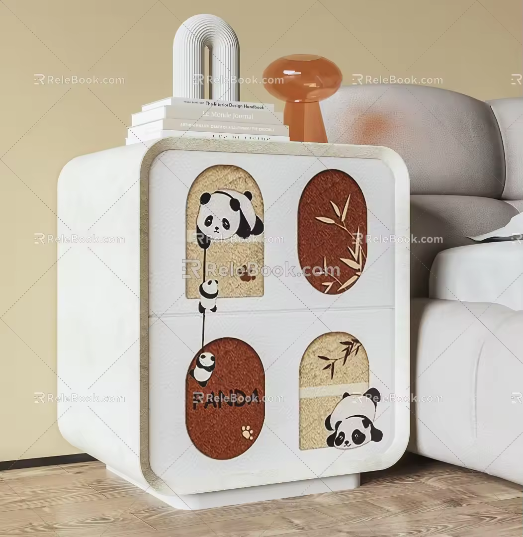 Middle Aged Cream Bedside Table Panda Bedside Table Simple White Bedside Table Children's Bedside Table Square Bedside Table 3d model