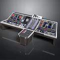 Sci Fi Control Console With Metallic Frame Multiple Panels And Colored Buttons