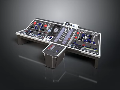Sci Fi Control Console With Metallic Frame Multiple Panels And Colored Buttons 3d model