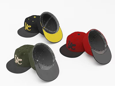 Multiple Colored Baseball Hats With YC Logo Open Back Interior View And Contrast Brim 3d model