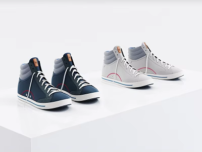 Stylish High Top Casual Shoes In Navy Blue And Gray With Classic Lace Up Design 3d model