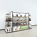 Kitchen Display Shelves With Utensils Pans Appliances And Packaged Products