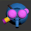 Colorful 3D Mechanical Structure With Pink Blue Yellow Cylindrical Parts And Spring Design