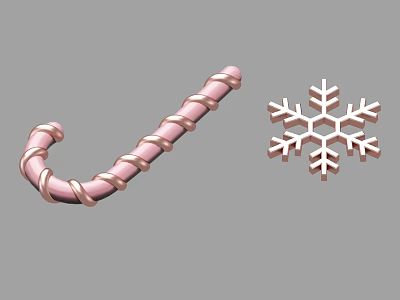 Pink Candy Cane And Snowflake Decorative Ornaments With Shiny Pink Finish For Seasonal Decor 3d model
