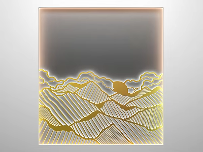 Modern Background Wall With Gray Surface And Gold Mountain Cloud Striped Art Design 3d model