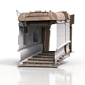 Architectural Scene Component With Wooden Roof Metal Frame And Staircase