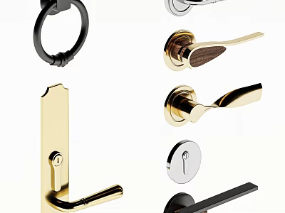 Various Modern Door Handles With Brass Gold Black And Wooden Design Styles 3d model