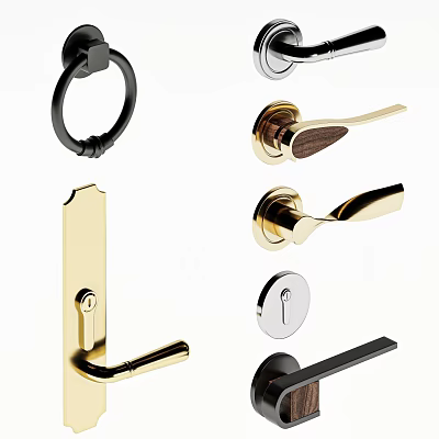 Various Modern Door Handles With Brass Gold Black And Wooden Design Styles 3d model