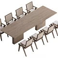 Modern Style Wooden Dining Table Set With Rectangular Top And Woven Backrest Chairs 3d model