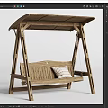 Wooden Outdoor Swing Chair With Canopy And Plaid Cushion For Porch Use