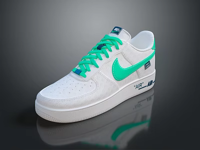 White Sneakers With Green Laces And Contrast Logo Design Details For Casual Wear 3d model