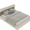 Modern Double Bed With Upholstered Headboard Plush Pillows And Soft Bedding