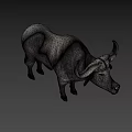 Gray Water Buffalo With Large Curved Horns Standing On Plain Background 3d model