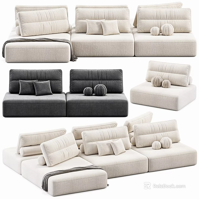 Modern Sectional Sofa Set With Neutral Upholstery Decorative Pillows And Modular Design 3d model