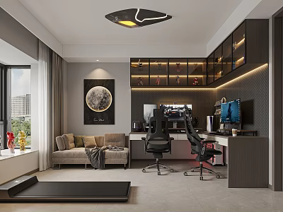 E-sports room bedroom computer E-sports chair hand-held ceiling lamp treadmill wall decoration painting leisure sofa master bedroom single chair dressing table bed 3d model